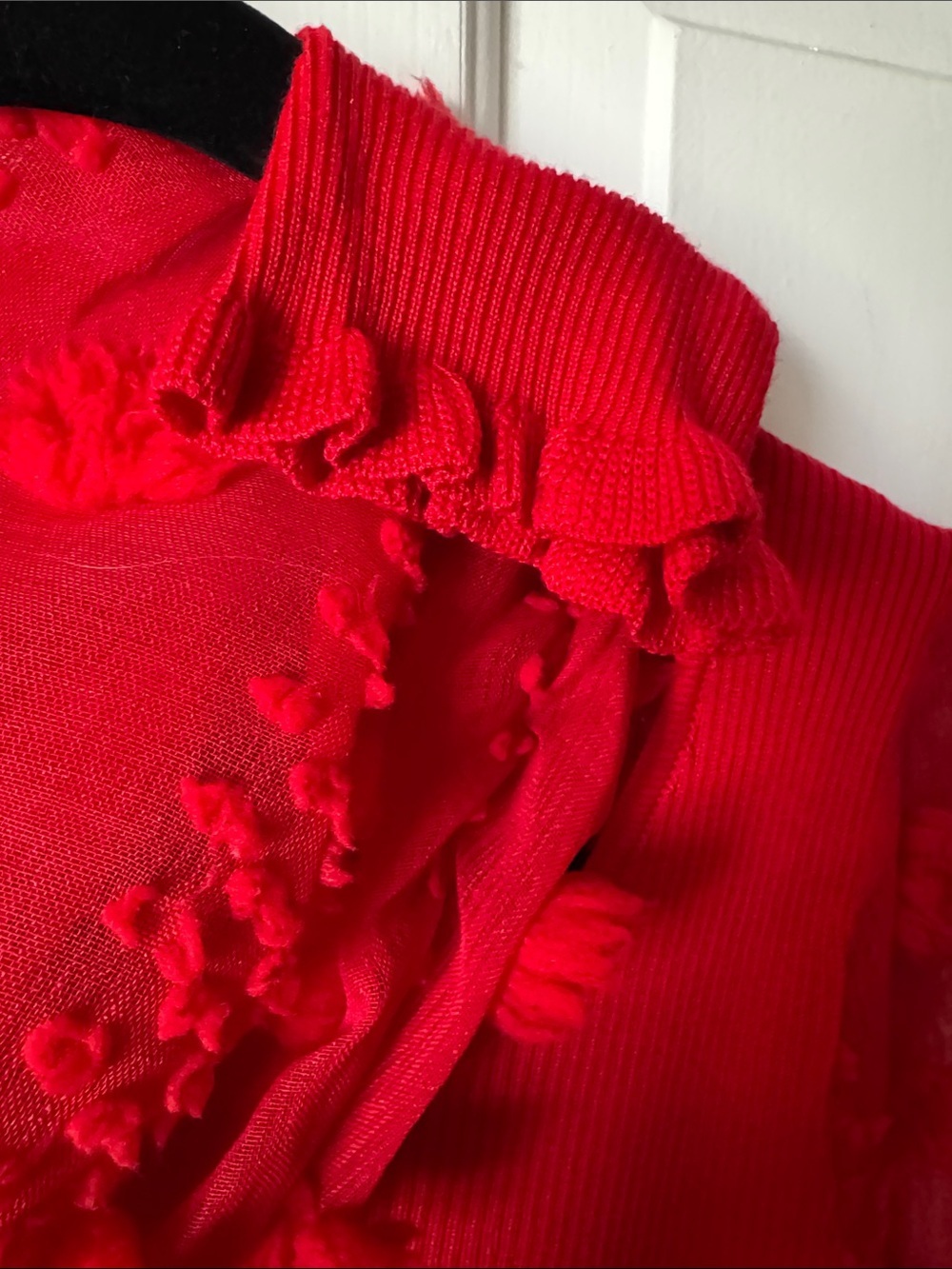 Red Textured Puff Sleeve Top - Picture 3 of 4